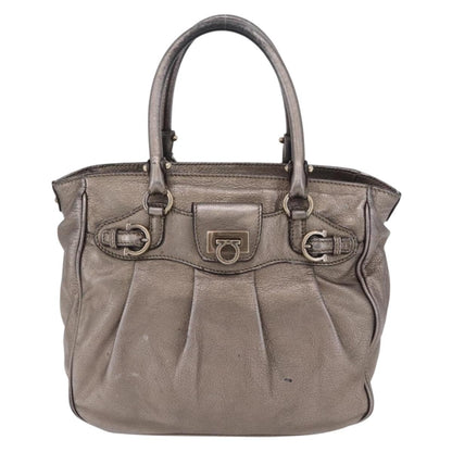 Salvatore Ferragamo Gancini Top Handle Leather, Silver, Leather, Handbag