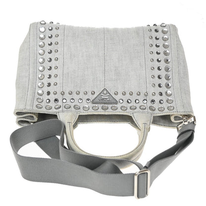 Prada Canapa Convertible Rhinestone Embellished Canvas, Gray, Canvas, Tote Bag