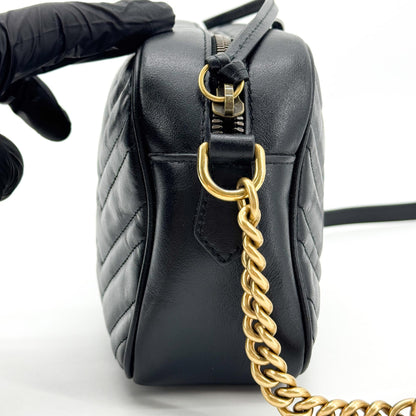 Gucci GG Marmont Matelasse Leather, Black, Leather, Shoulder Bag