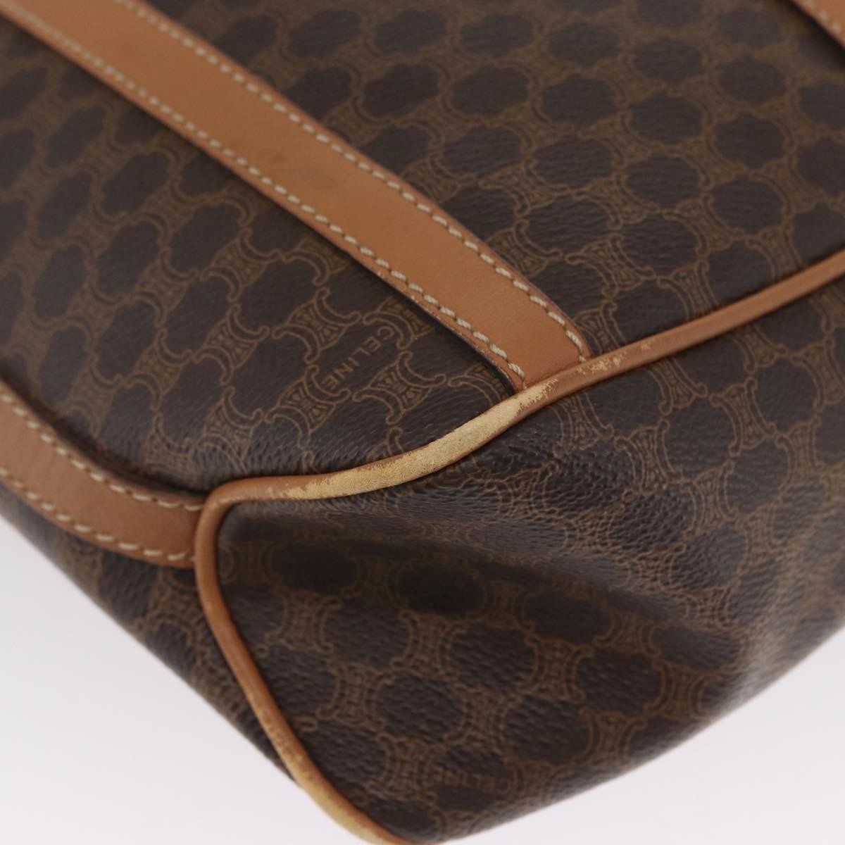 Celine Vintage Shoulder Bag Macadam Canvas & Leather, Brown, Canvas, Shoulder Bag
