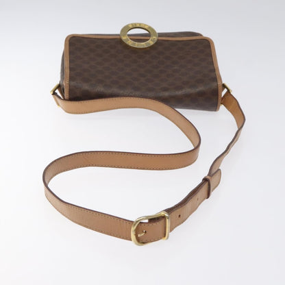 Celine Vintage Macadam Circle Logo Canvas and Leather, Brown, Canvas, Shoulder Bag