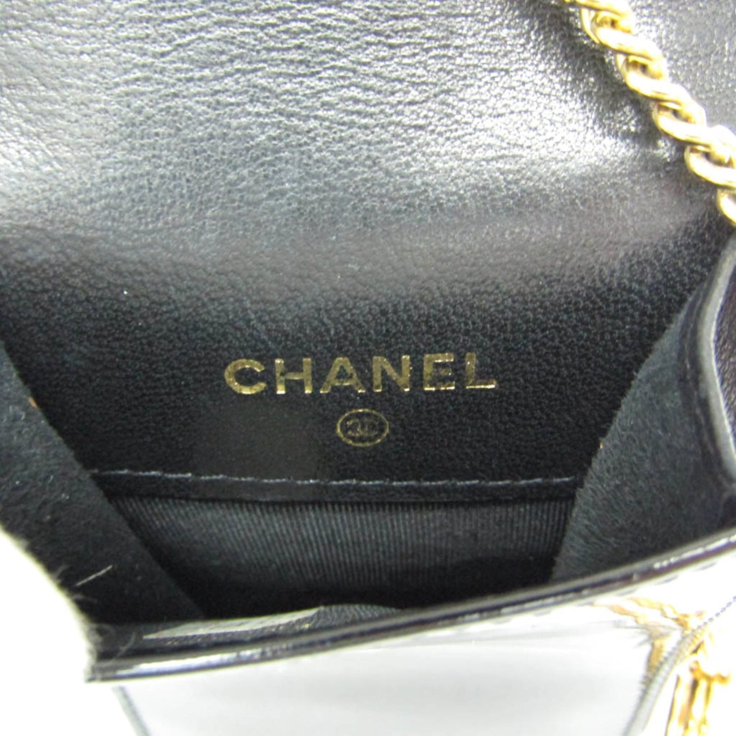 Chanel Key Pouch Patent, Black, Leather, Clutch