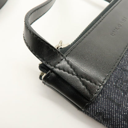 Bvlgari Logomania Canvas with Leather, Black, Denim, Shoulder Bag