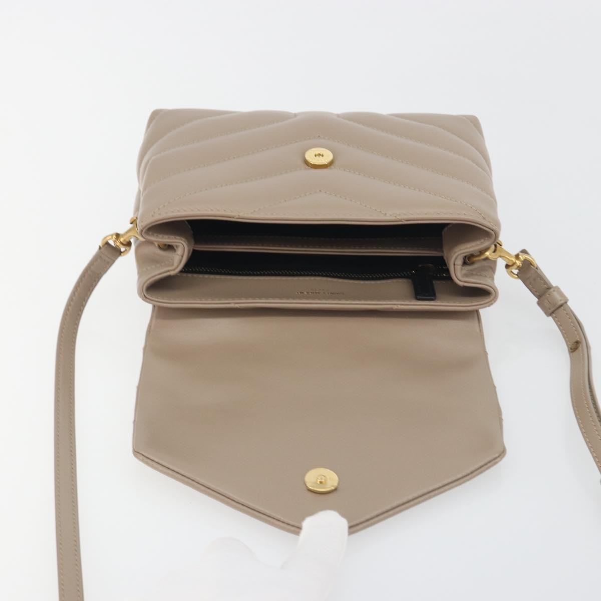 Saint Laurent Loulou Puffer Quilted Leather, Beige, Leather, Shoulder Bag
