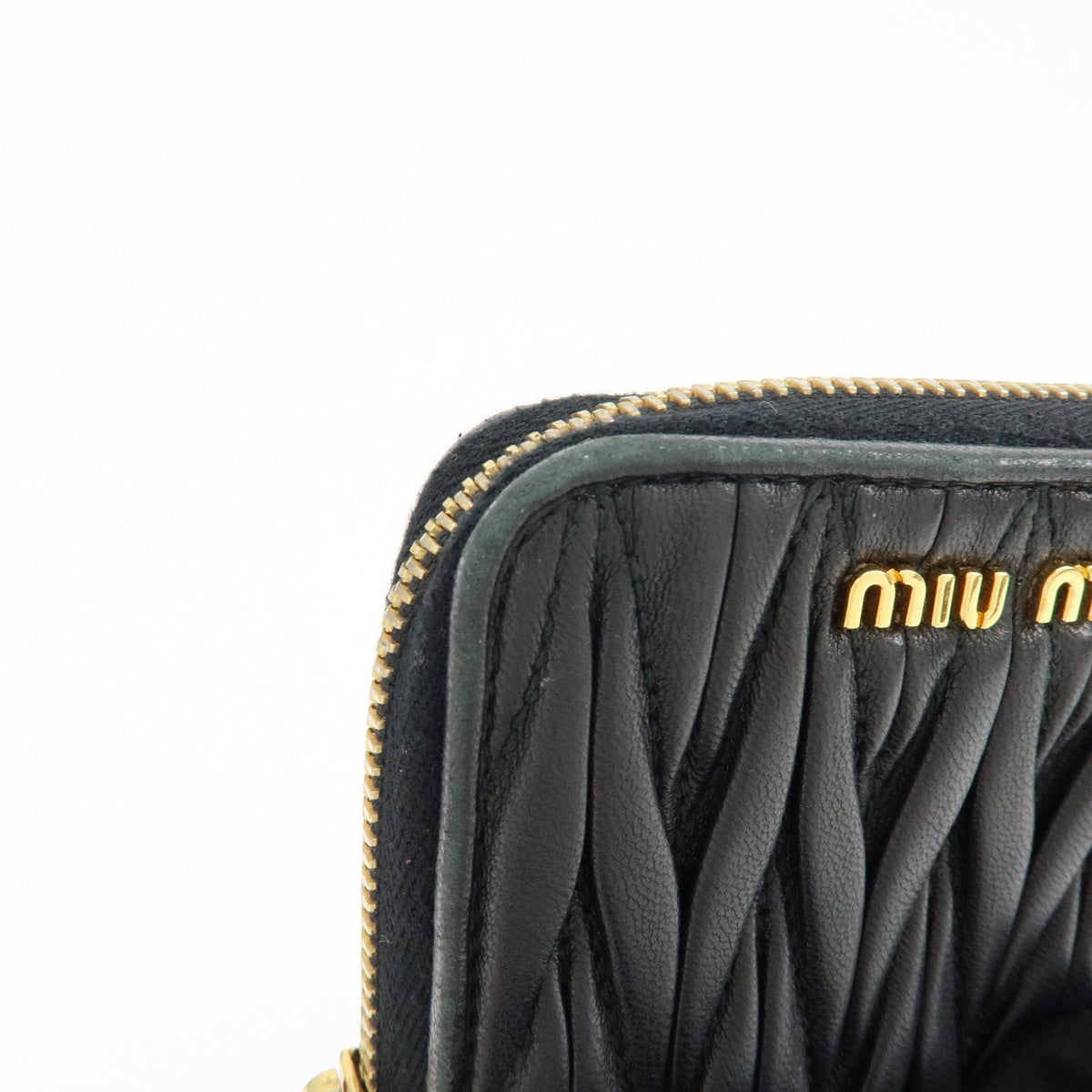 Miu Miu Zip Around Matelasse Leather, Black, Leather, Wallet