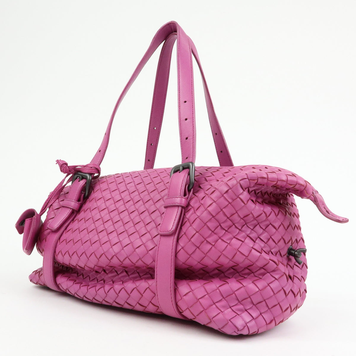 Bottega Veneta Boston Intrecciato Nappa, Pink, Leather, Handbag
