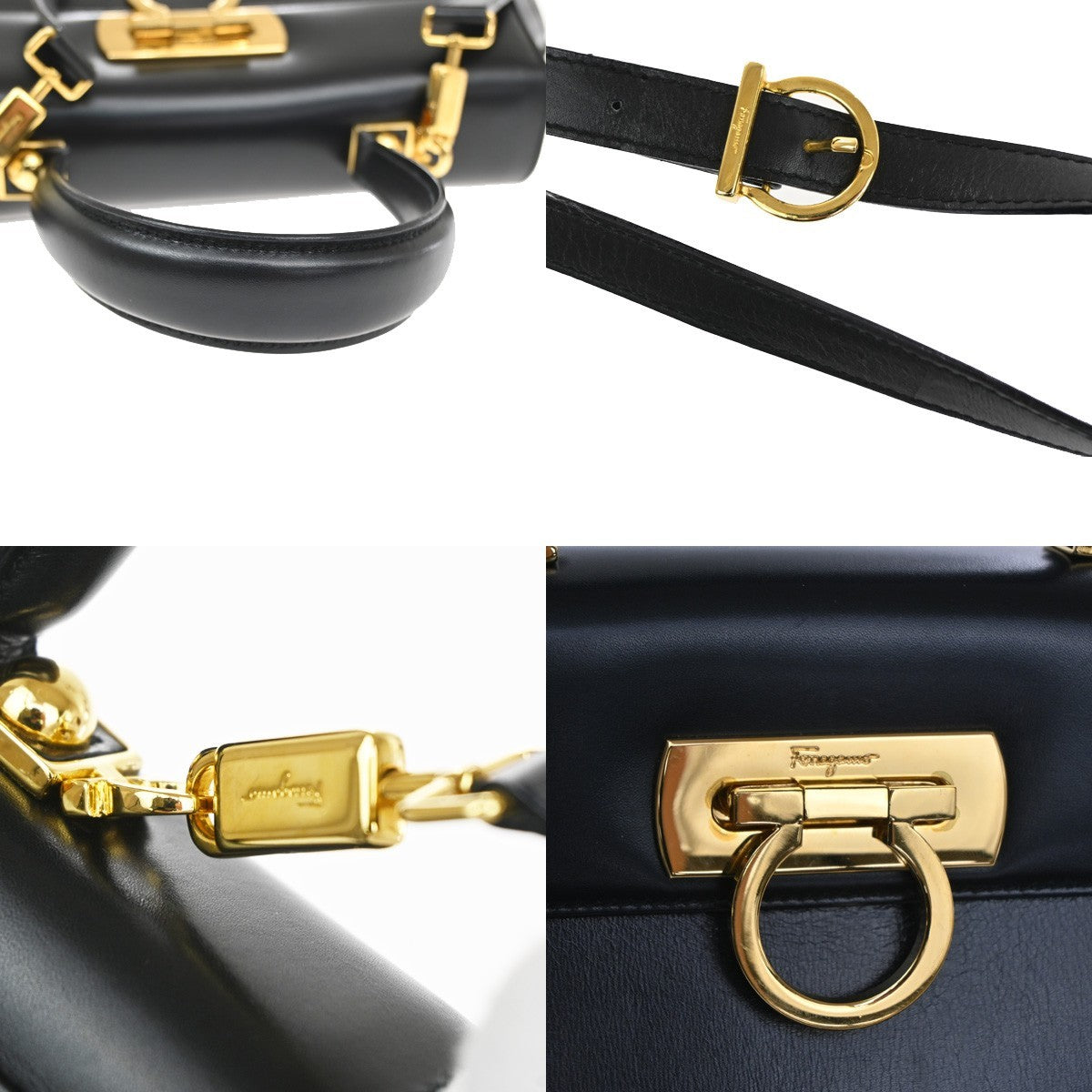 Salvatore Ferragamo Convertible Top Handle Leather, Black, Leather, Handbag