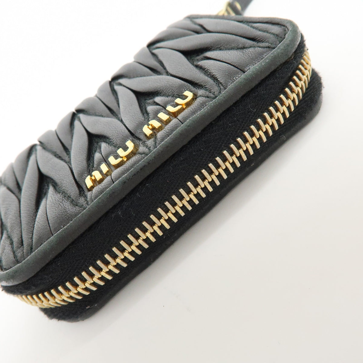 Miu Miu Zip Around Matelasse Leather, Black, Leather, Wallet