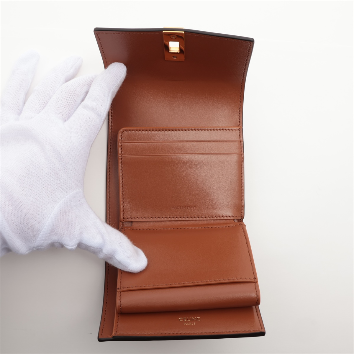 Celine 16 Trifold Leather, Brown, Leather, Wallet