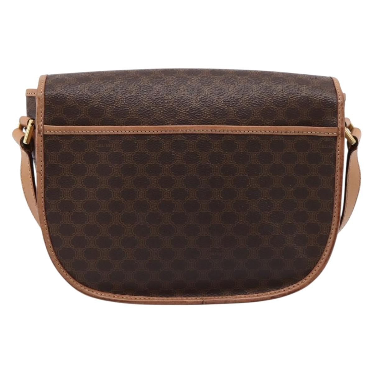 Celine Vintage Saddle Flap Macadam Coated Canvas, Brown, Canvas, Shoulder Bag