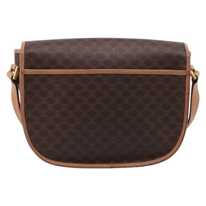 Celine Vintage Saddle Flap Macadam Coated Canvas, Brown, Canvas, Shoulder Bag