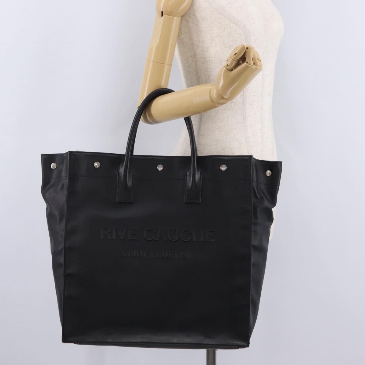 Saint Laurent Rive Gauche Shopper Embossed Leather, Black, Leather, Tote Bag