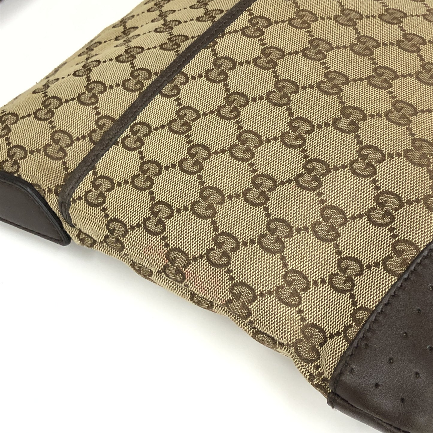 Gucci Zip Messenger GG Canvas with Perforated Leather, Beige, Canvas, Shoulder Bag