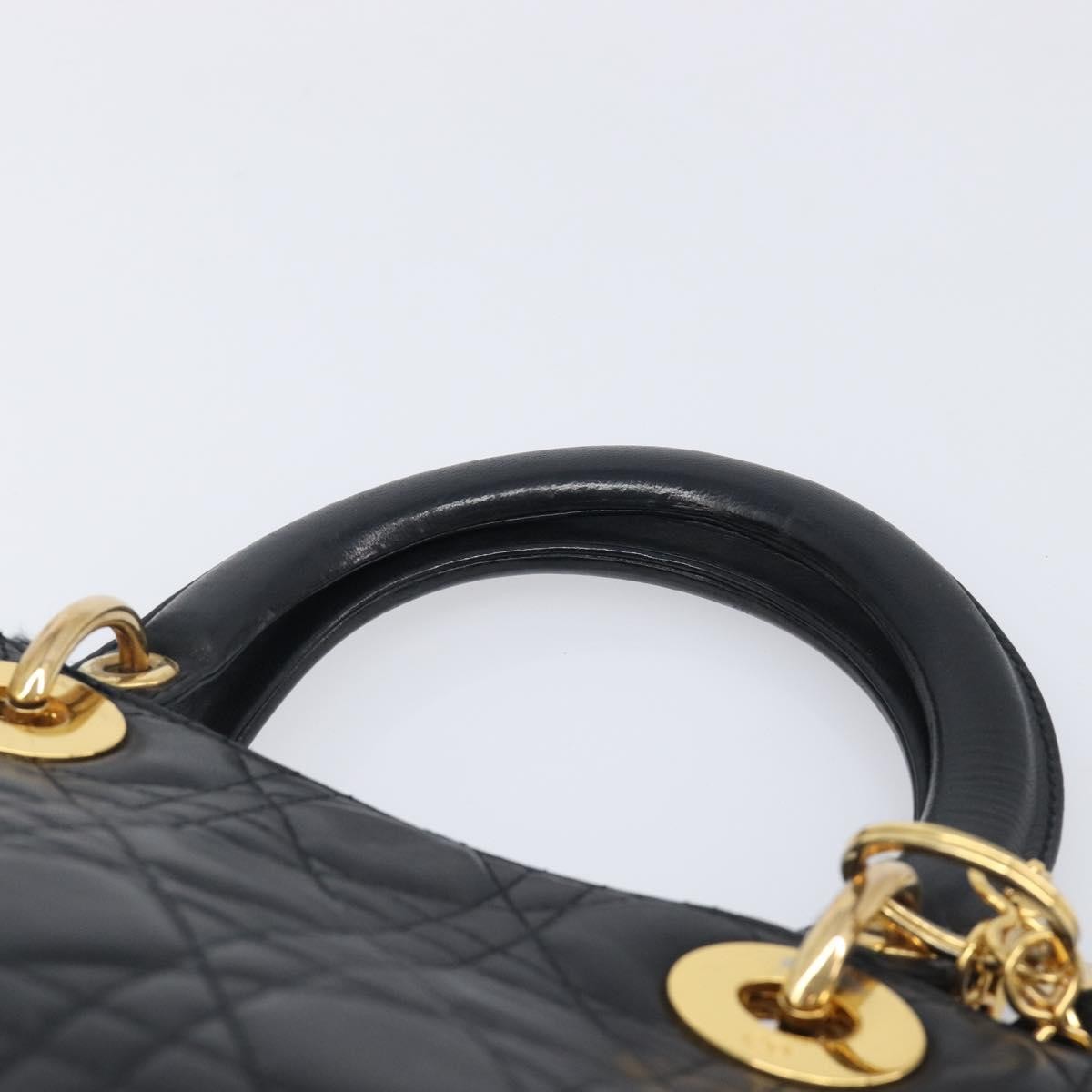 Christian Dior Vintage Lady Dior Cannage Quilt Lambskin, Black, Leather, Handbag