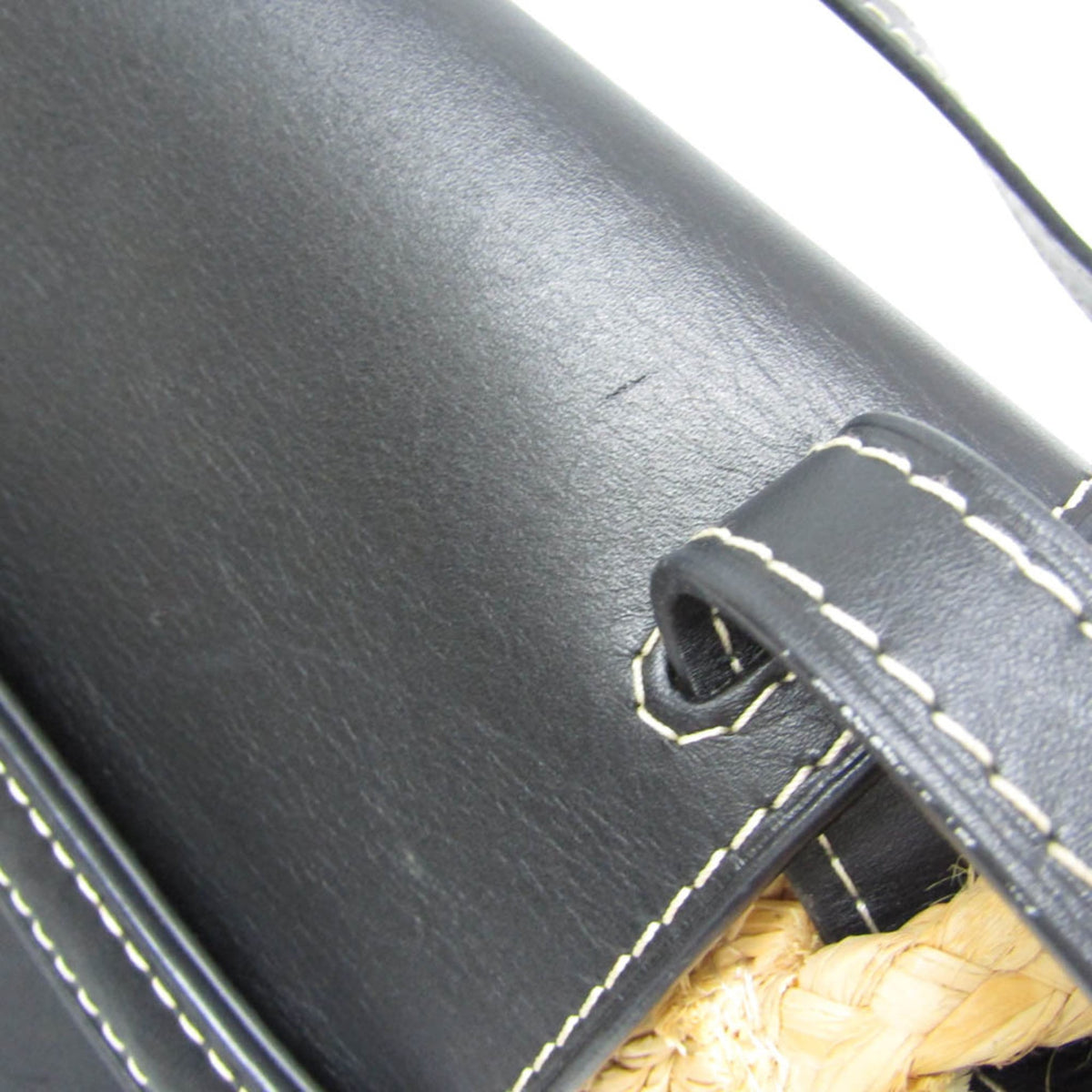 Loewe Gate Leather Leather with Raffia, Black, Leather, Shoulder Bag