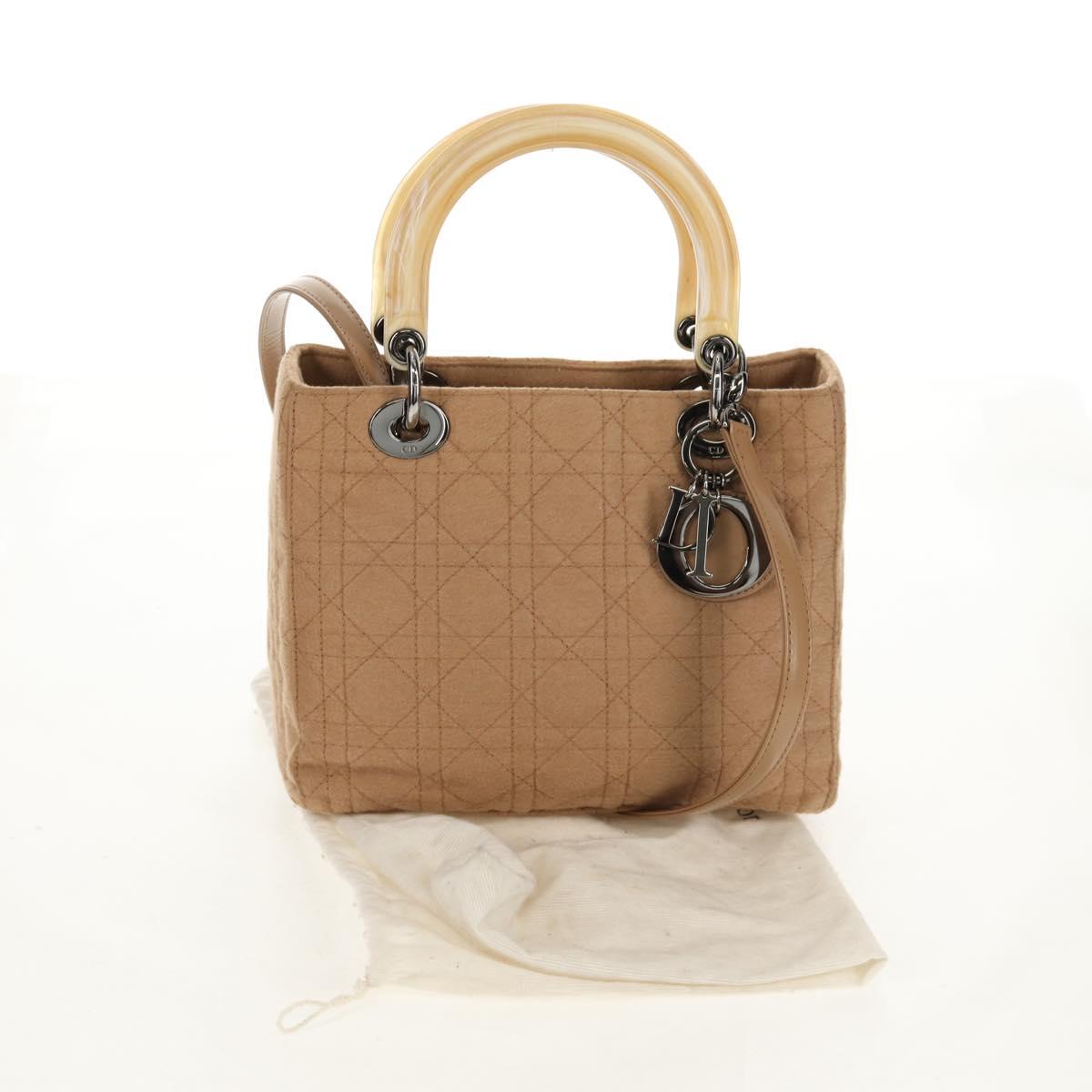 Christian Dior Cannage Handbag Canvas, BEIGE, COTTON, Handbag