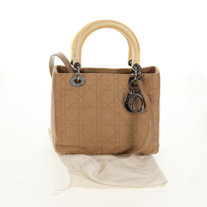 Christian Dior Cannage Handbag Canvas, BEIGE, COTTON, Handbag