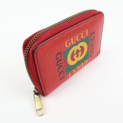 Gucci Logo Zip Card Case Printed Leather, Red, Leather, Wallet
