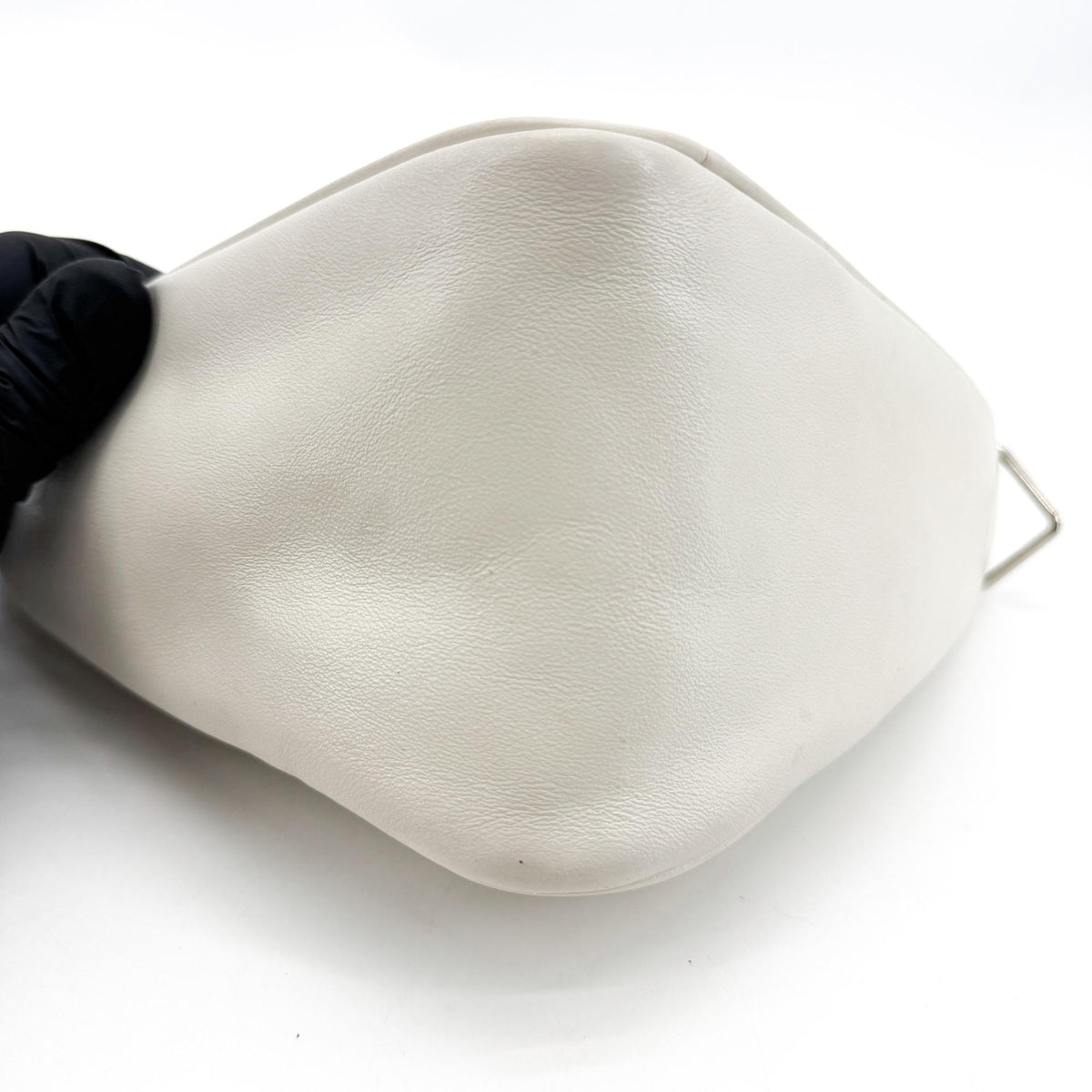 Prada Triangle Logo Zip Leather, White, Leather, Crossbody Bag