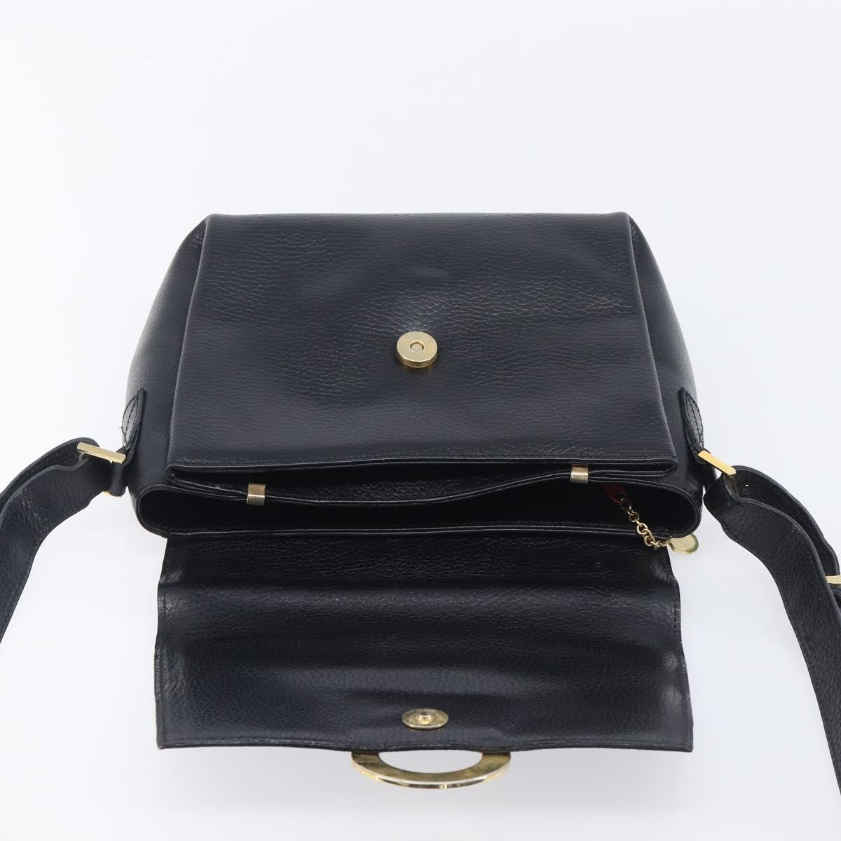 Celine Vintage Circle Logo Leather, Black, Leather, Crossbody Bag