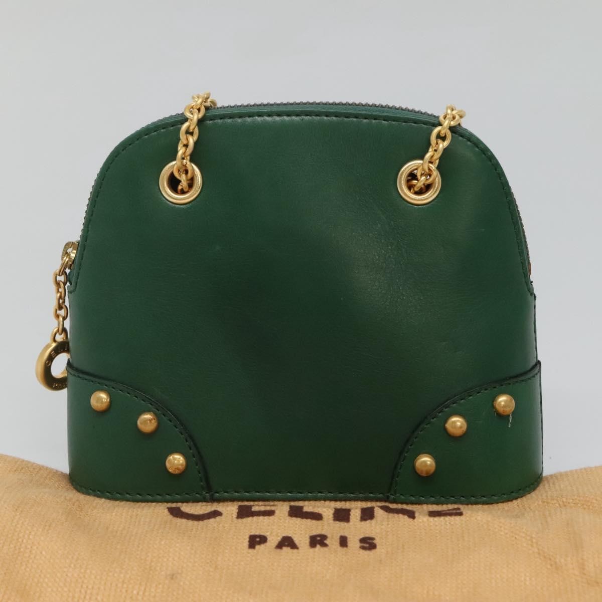 Celine Chain Vertical Quilted Lambskin, Green, Leather, Shoulder Bag