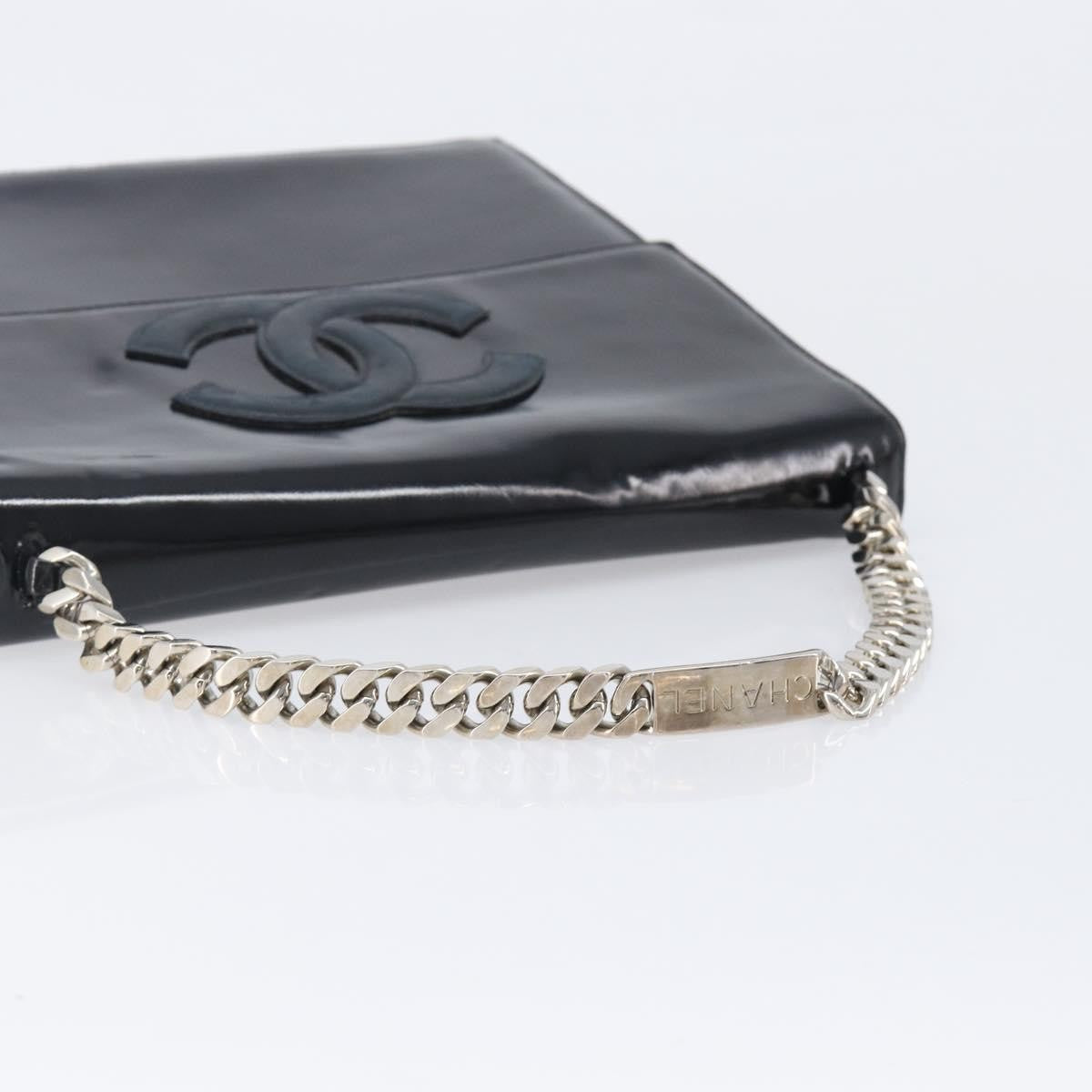 Chanel Chain Handle Leather, Black, Patent Leather, Tote Bag