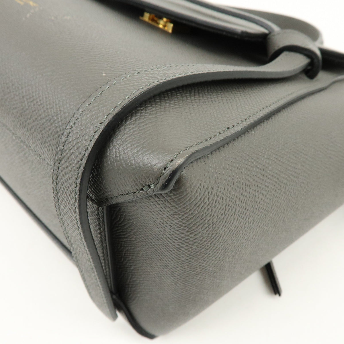 Celine Belt Textured Leather, Gray, Leather, Handbag