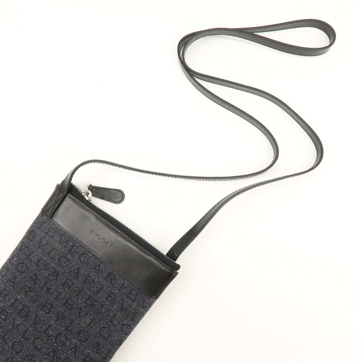 Bvlgari Logomania Canvas with Leather, Black, Denim, Shoulder Bag