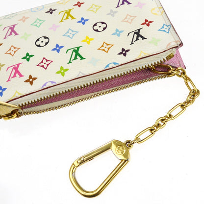 Louis Vuitton Pochette clés NM Monogram Multicolor Canvas, White, Calfskin, Wallet