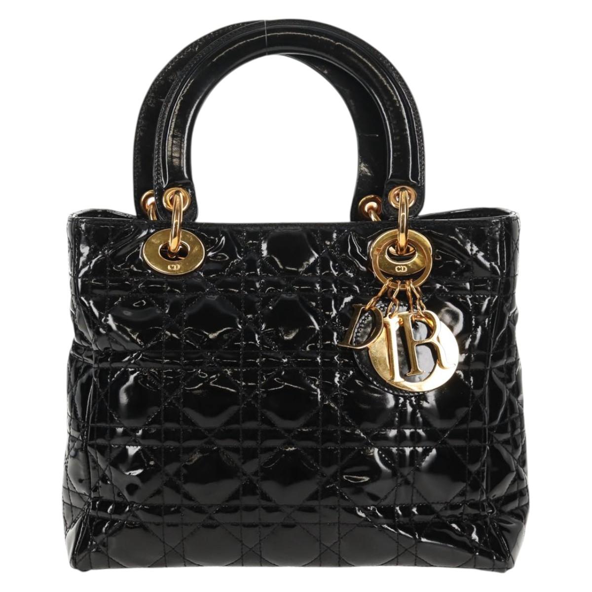 Christian Dior Lady Dior Bag Patent, BLACK, PATENT_LEATHER, Handbag