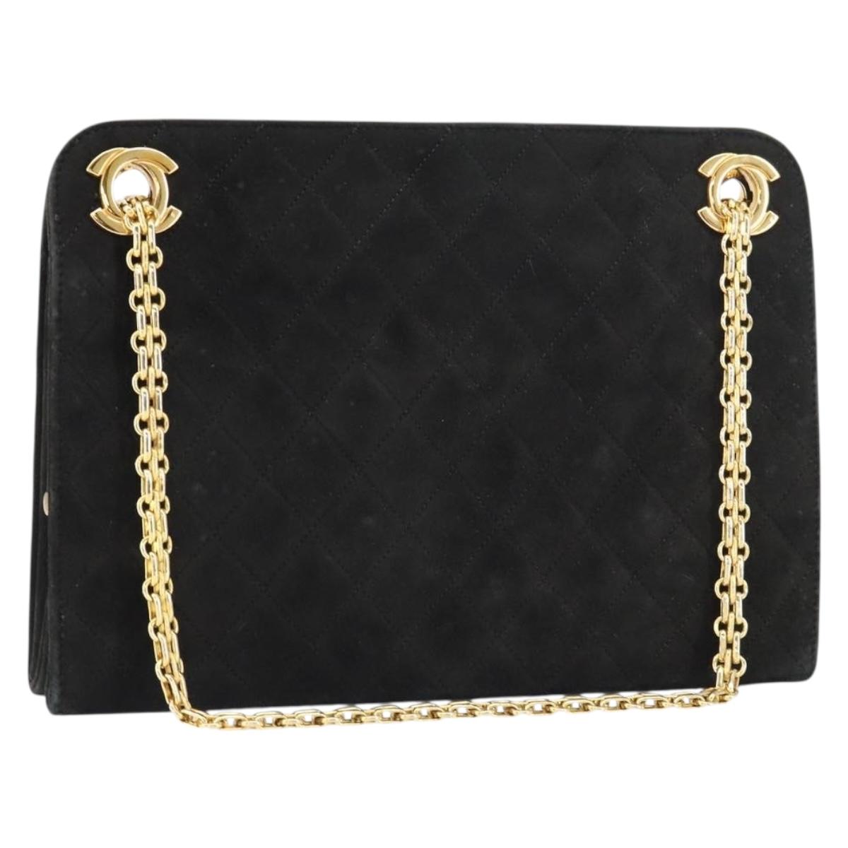 Chanel Matelasse Chain Shoulder Bag Suede, BLACK, SUEDE, Shoulder bag