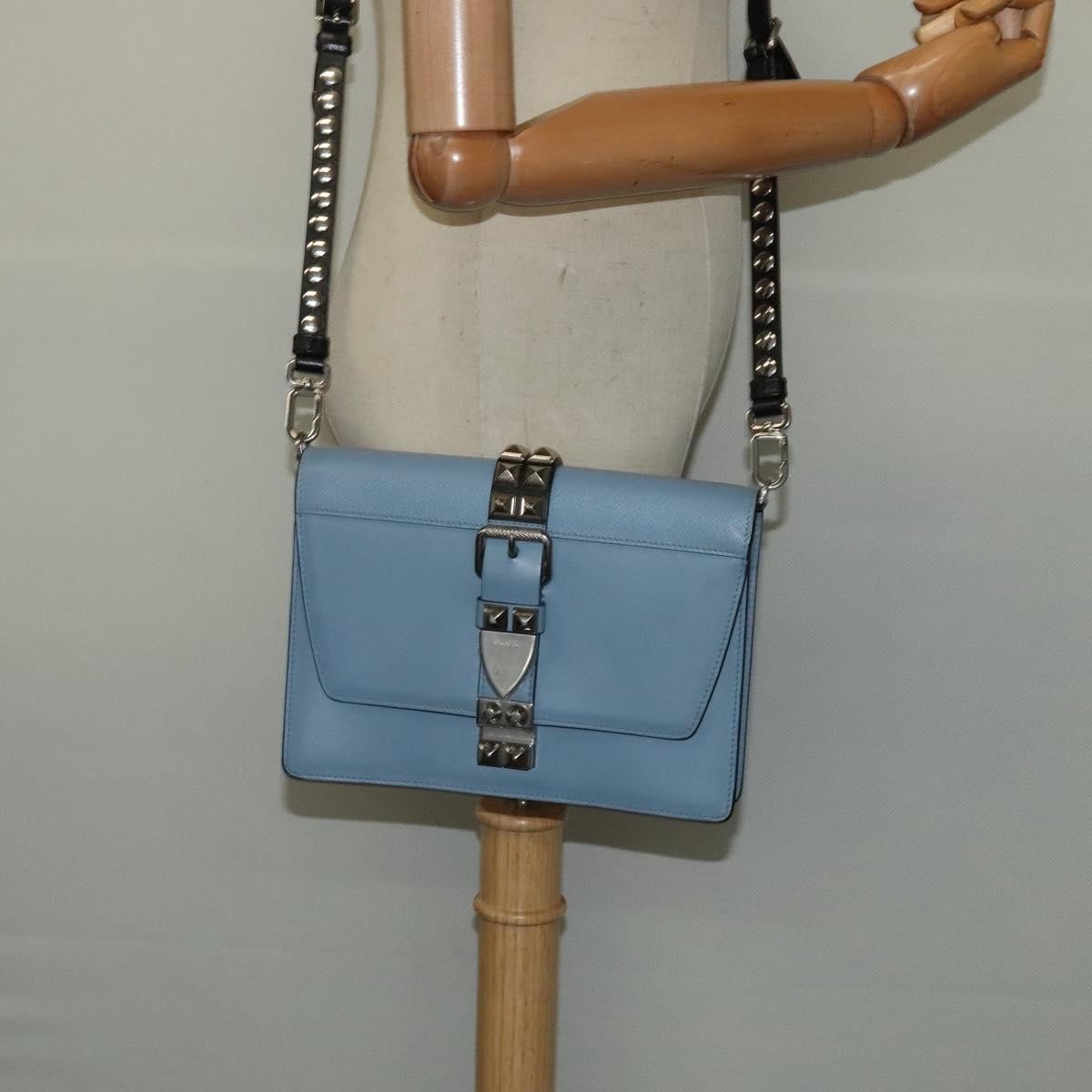 Prada Elektra Studded Leather, Blue, Leather, Shoulder Bag