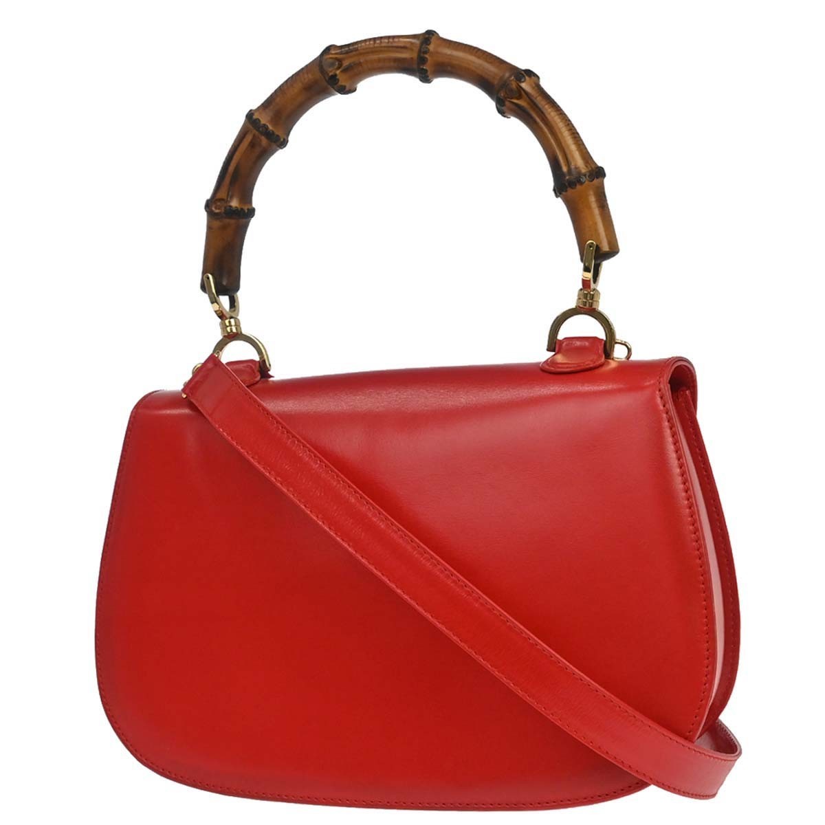 Gucci Vintage Convertible Bamboo Top Handle Leather, Red, Leather, Handbag