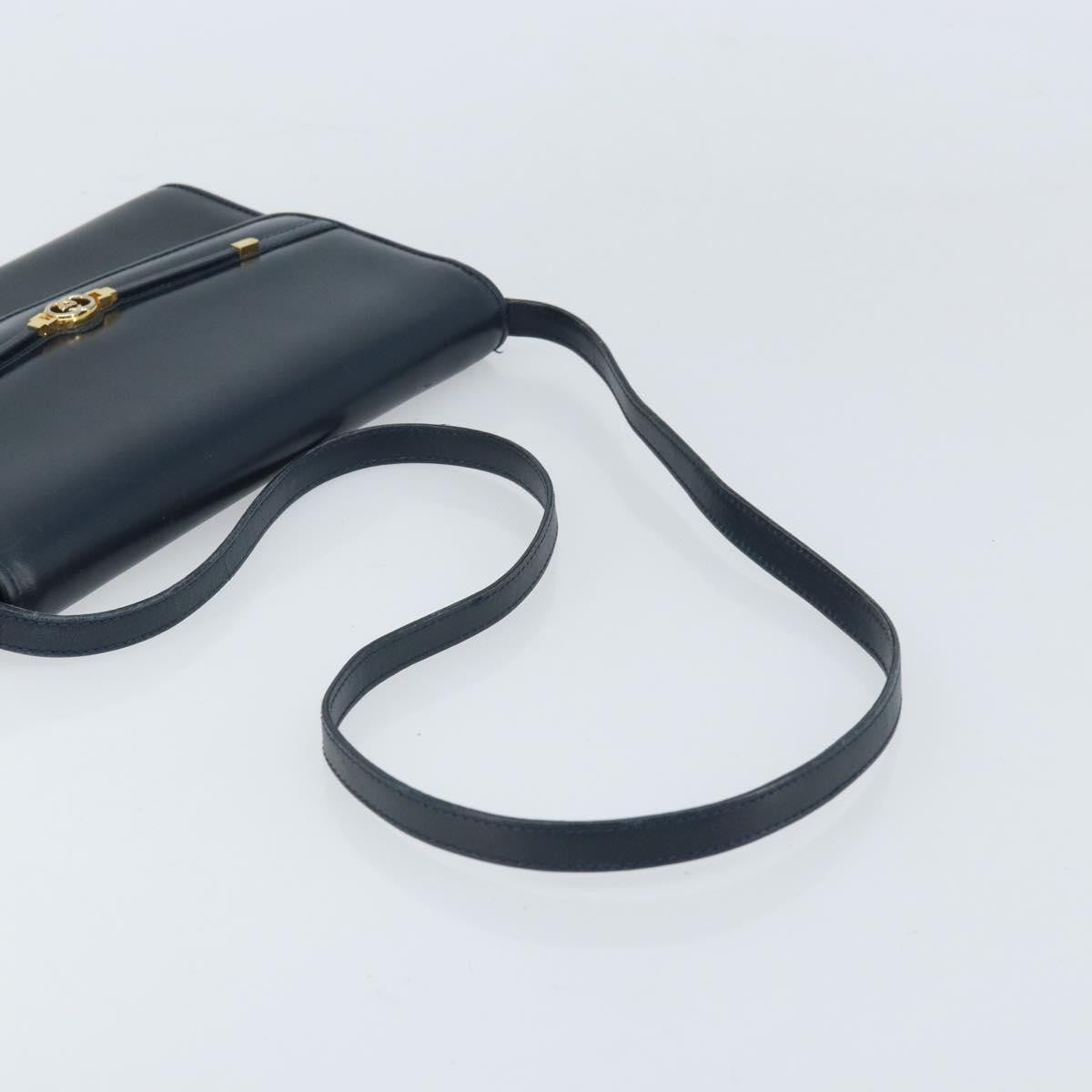 Gucci Vintage Interlocking G Flap Leather, Navy, Leather, Shoulder Bag