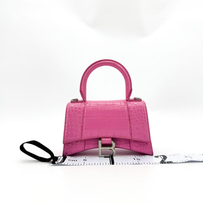 Balenciaga Hourglass Top Handle Crocodile Embossed Leather, Pink, Leather, Handbag