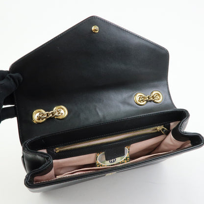 Gucci Rajah Chain Leather, Black, Leather, Tote Bag