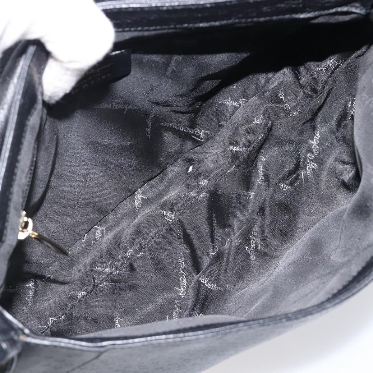 Salvatore Ferragamo Gancini Leather, Black, Leather, Shoulder Bag