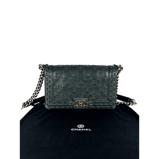 Chanel Caviar Stitched Boy Flap Shoulder Bag Black