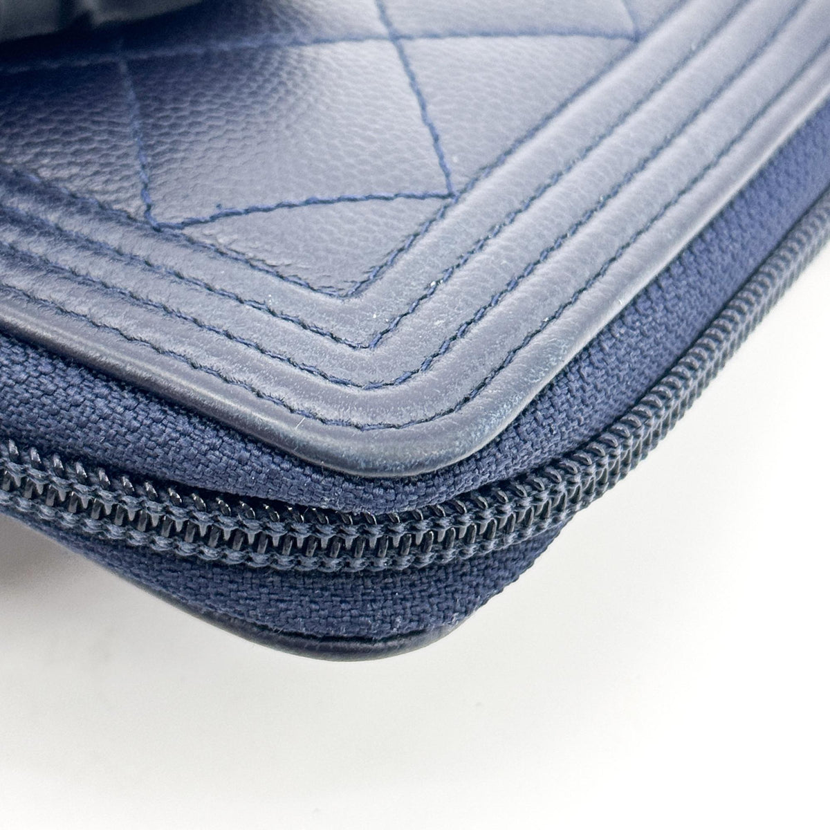 Chanel Boy Zip Around Quilted Caviar, Black, Leather, Wallet