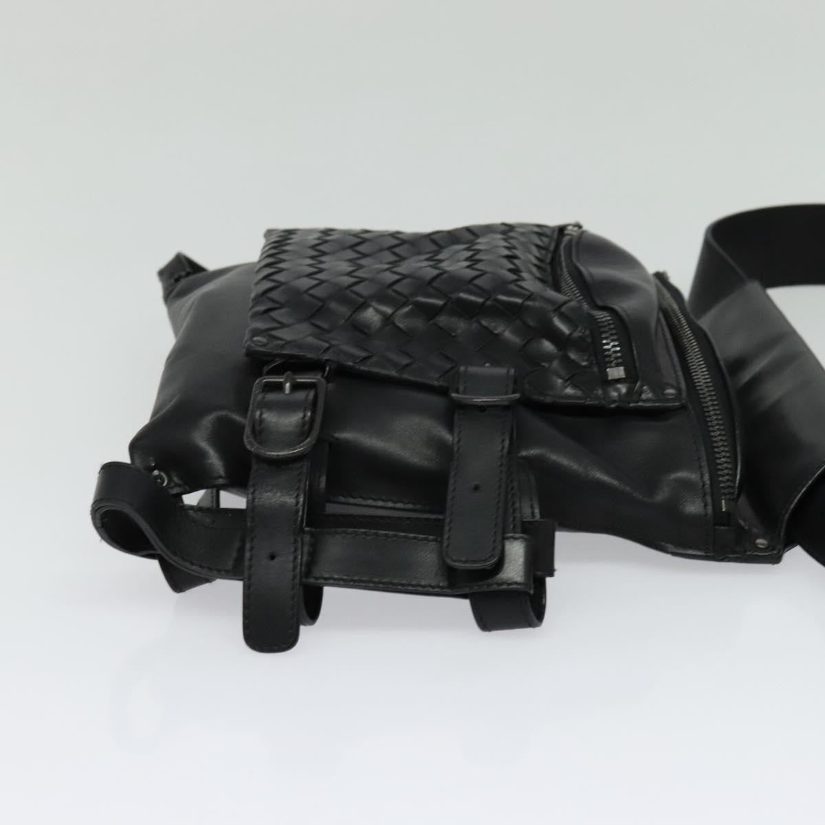Bottega Veneta Utility Waist Leather with Intrecciato, Black, Leather, Shoulder Bag