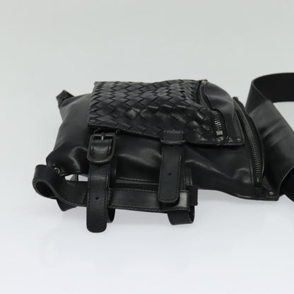Bottega Veneta Utility Waist Leather with Intrecciato, Black, Leather, Shoulder Bag