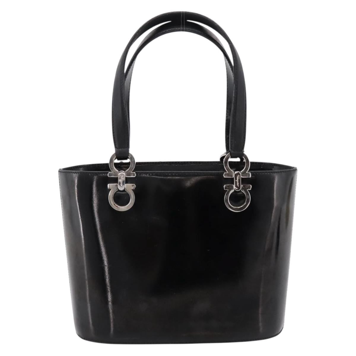 Salvatore Ferragamo Gancini Top Handle Patent leather, Black, Patent Leather, Handbag