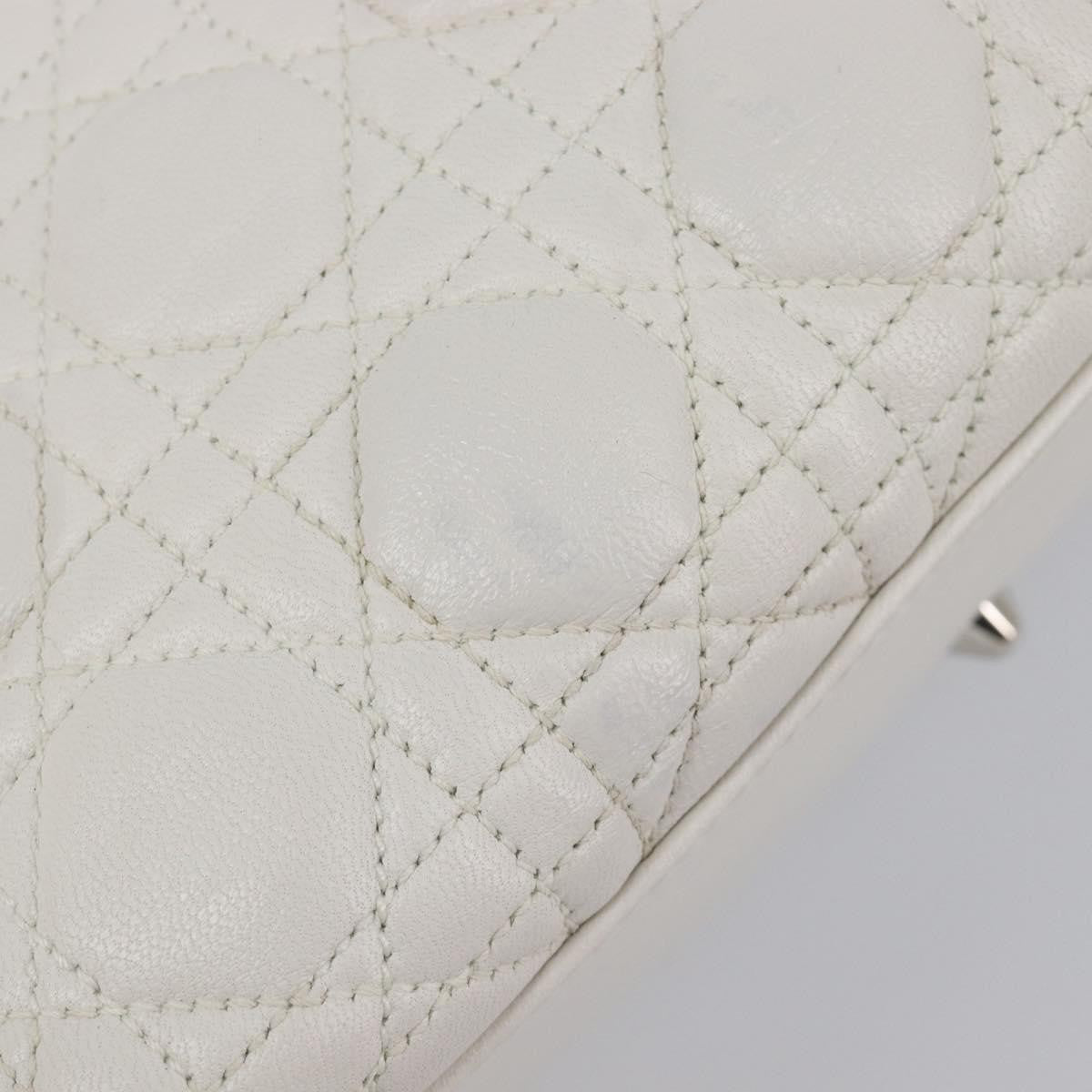 Christian Dior Lady Dior Cannage Quilt Lambskin, White, Leather, Handbag