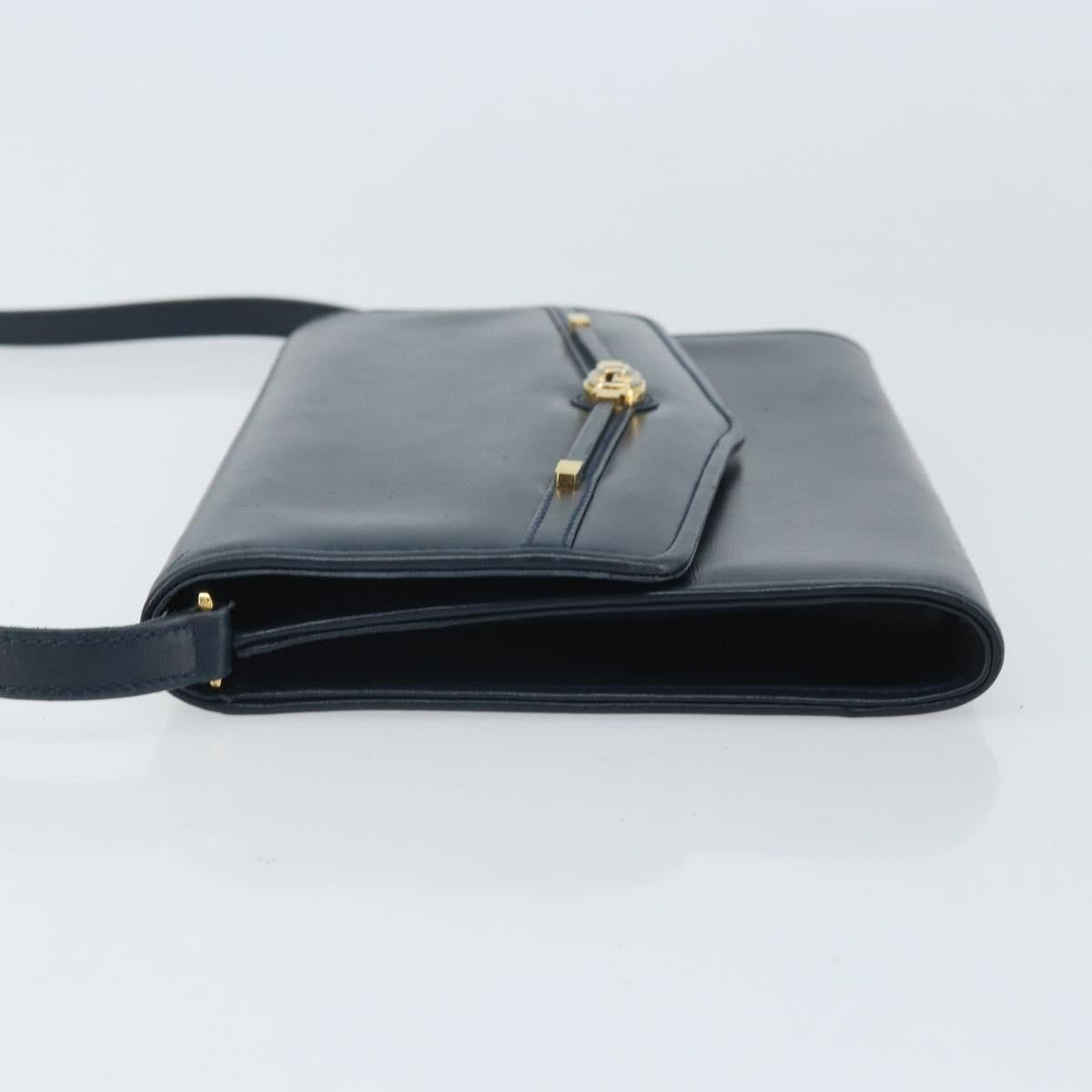 Gucci Vintage Interlocking G Flap Leather, Navy, Leather, Shoulder Bag