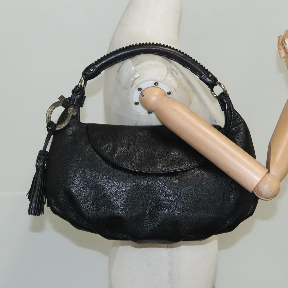Salvatore Ferragamo Vintage Gancini Top Handle Leather, Black, Leather, Handbag