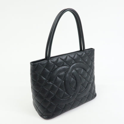Chanel Medallion Quilted Caviar, Black, Leather, Tote Bag
