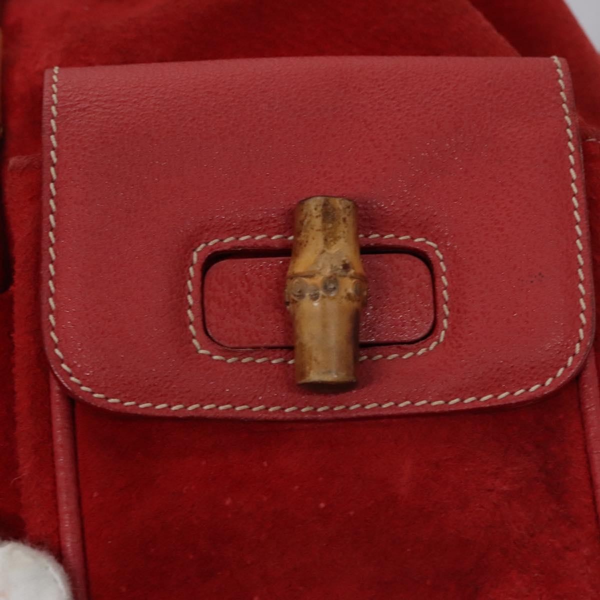Gucci Vintage Bamboo Suede and Leather, Red, Suede, Backpack