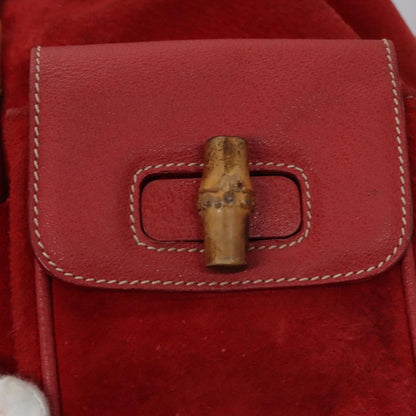 Gucci Vintage Bamboo Suede and Leather, Red, Suede, Backpack