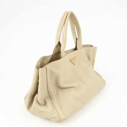Prada Canapa Vitello Daino, Beige, Leather, Tote Bag