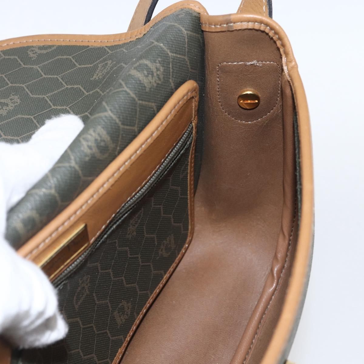 Christian Dior Vintage Honeycomb Flap Canvas and Leather, Khaki, Canvas, Shoulder Bag